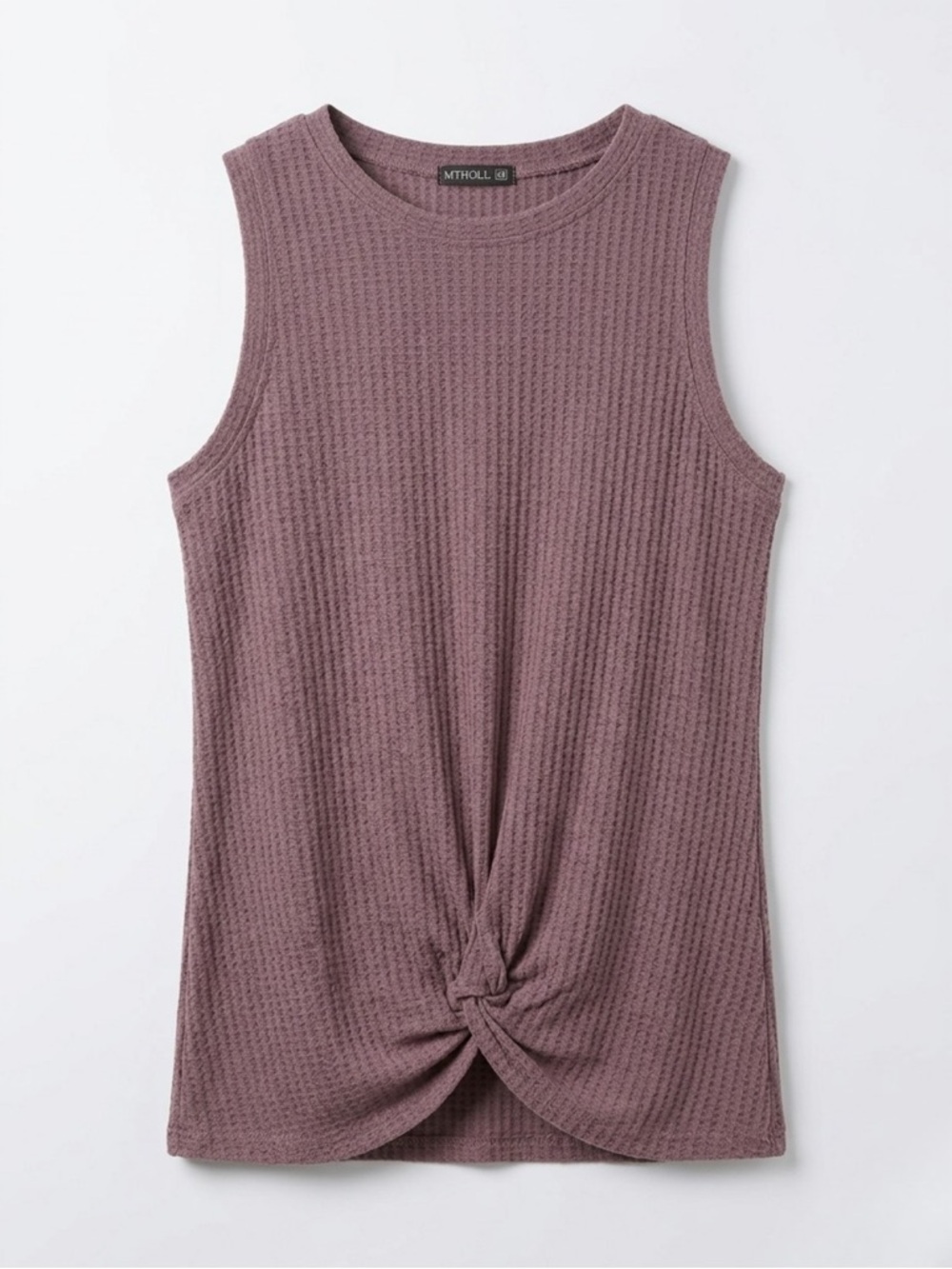 MIHOLL Waffle Knit Knot Front Tank Top Medium Dusty Mauve
